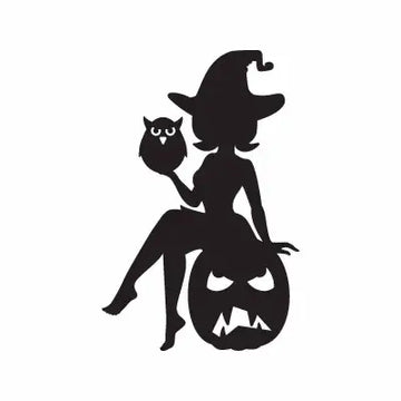 Witch Owl Pumpkin Hat Bird Animal Sign Sticker Decal